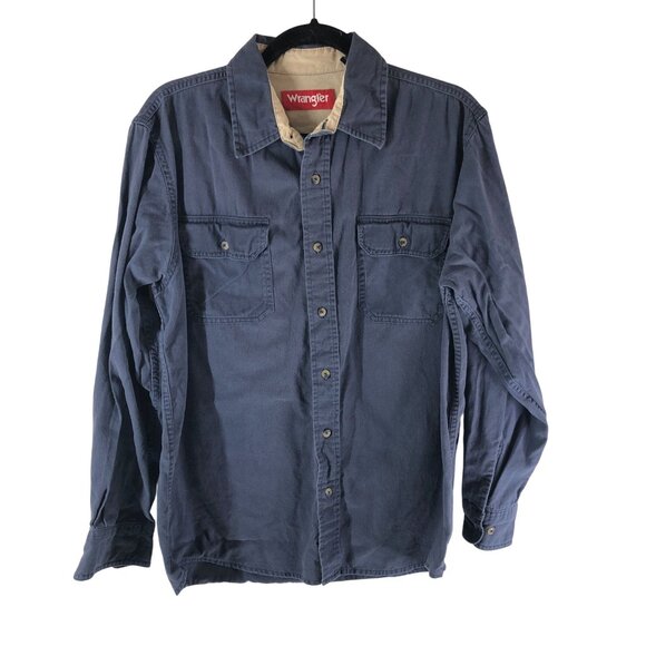 Wrangler Mens Button Down Shirt Twill Cotton Chest Pockets Long Sleeve Blue M - Picture 1 of 3